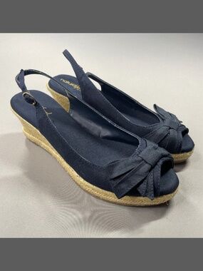 Naturalizer Shoes Womens 9.5 blue brown jute natural sole Brigette jute wedge
